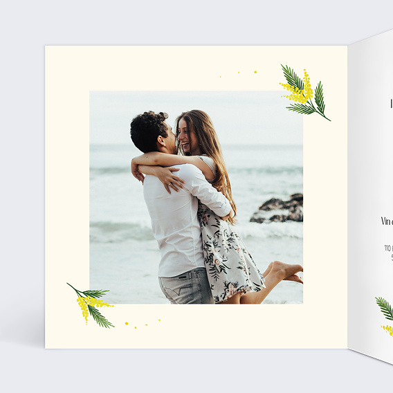 Faire part mariage Couronne de Mimosa Intérieur Gauche