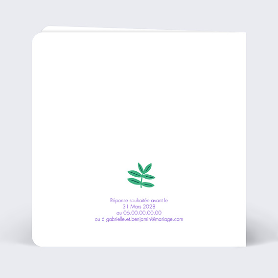 Faire part mariage Couronne fleurs Verso