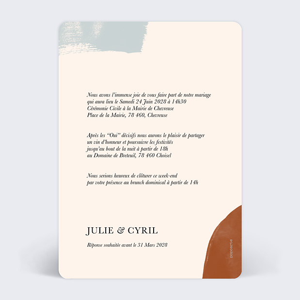 Faire-part Mariage Graphique Verso