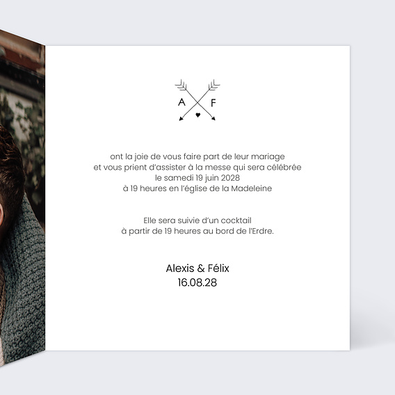 Faire part mariage Flèches d'Amour Intérieur Droit