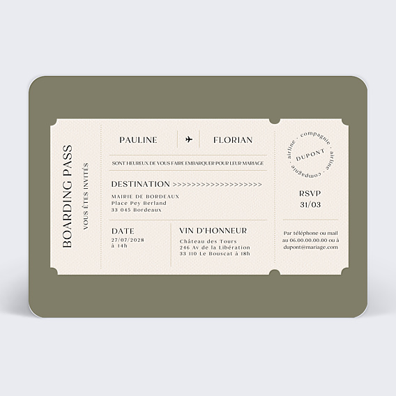 Faire-part Mariage Billet d'Avion