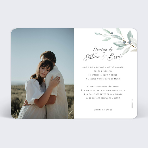 Faire part mariage Un Jour Heureux Verso