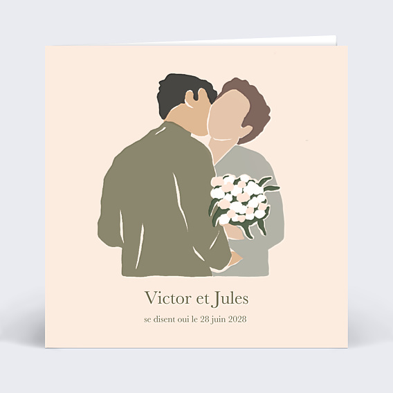 Faire part mariage Le calin hommes