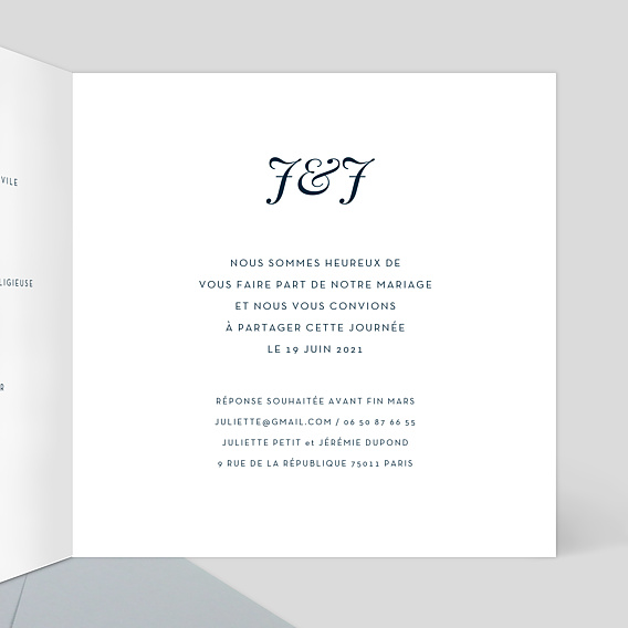 Faire part mariage Dorure Marianne Intérieur Droit