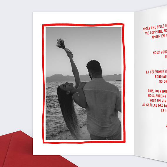 Faire part mariage Cœur Simple Intérieur Gauche