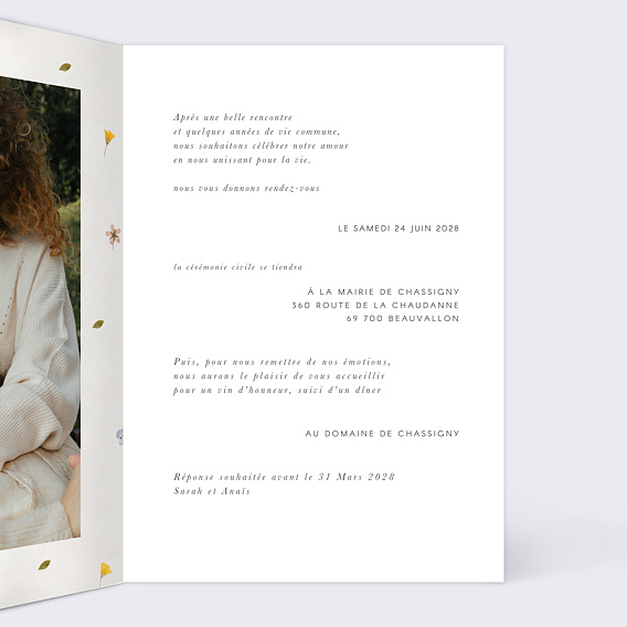 Faire part mariage Fleurs Pressées Intérieur Droit