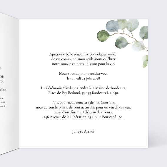 Faire-part Mariage Couronne Ocre Eucalyptus