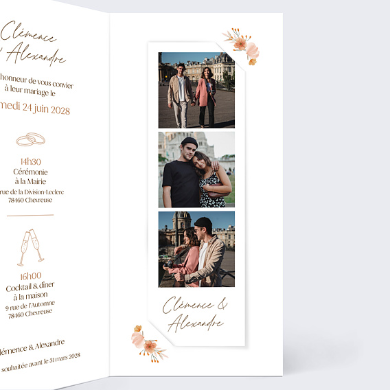 Faire part mariage Flower of Fall allongé Intérieur Droit