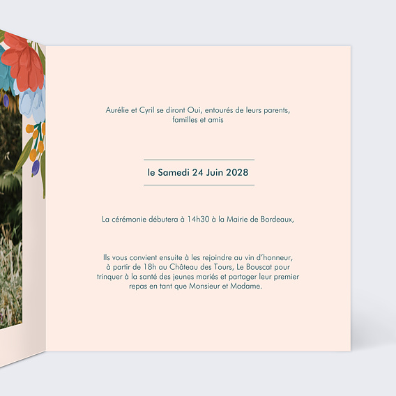 Faire part mariage Jardin Enchanté Intérieur Droit