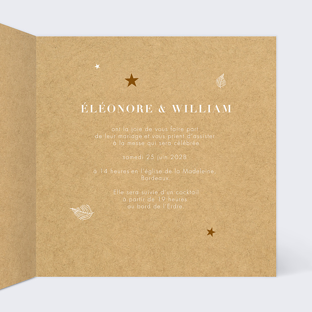 Faire-part de mariage Tourbillon d'étoiles kraft Intérieur Droit