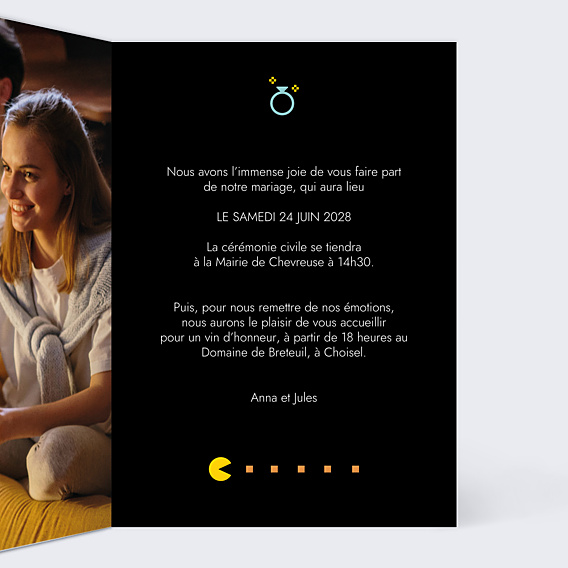 Faire-part Mariage Couple Pacman