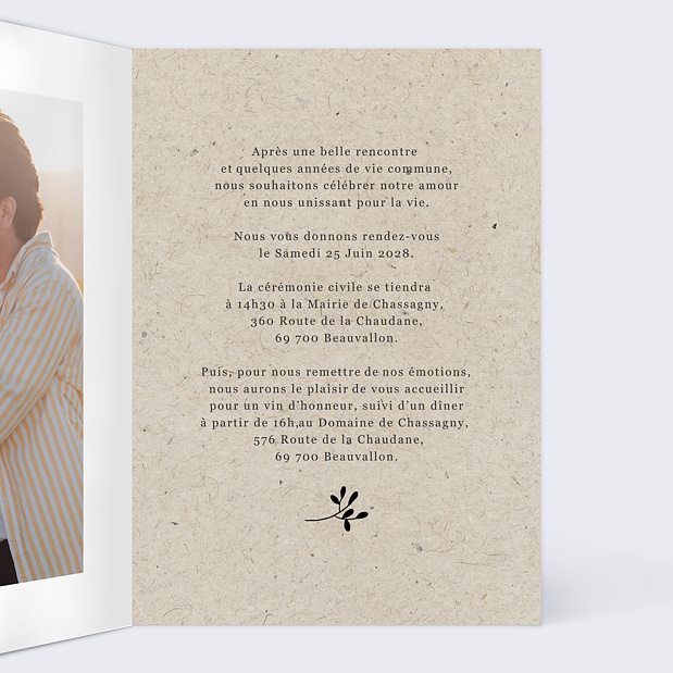 Faire-part Mariage Photomaton Nature Intérieur Droit