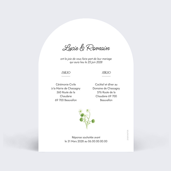 Faire-part Mariage Portrait aquarelle aligné et initiales
