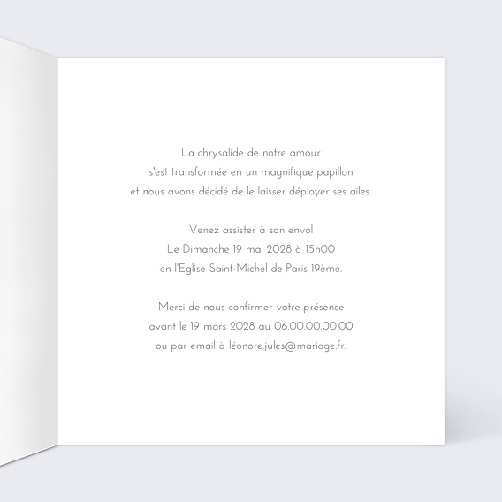 Faire part mariage Papillons Intérieur Droit