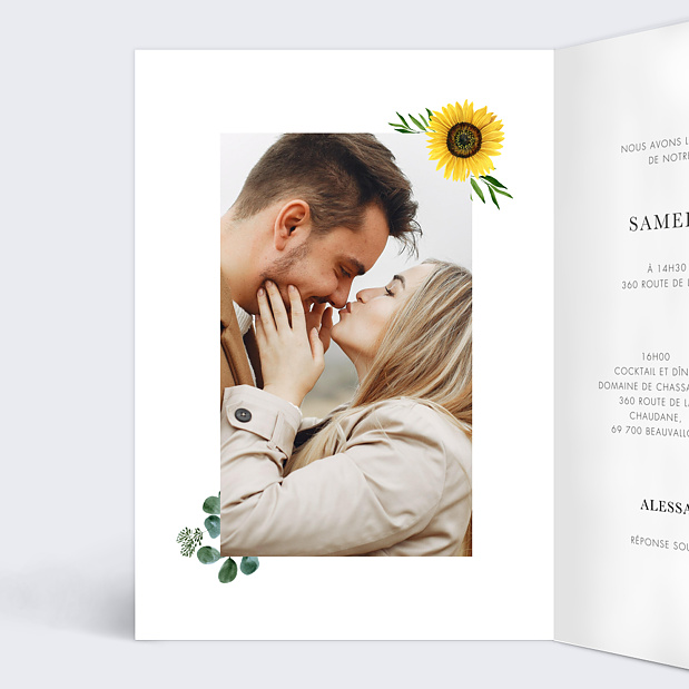 Faire-part Mariage Étiquette Tournesol Intérieur Gauche