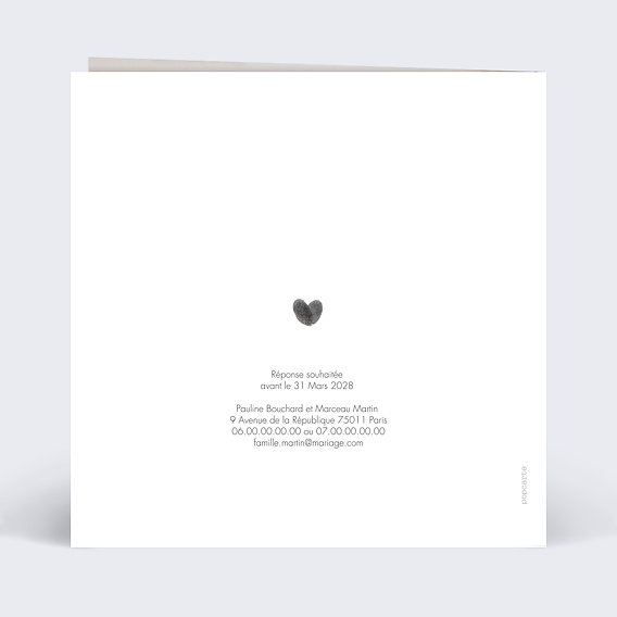 Faire part mariage Fait Main Verso