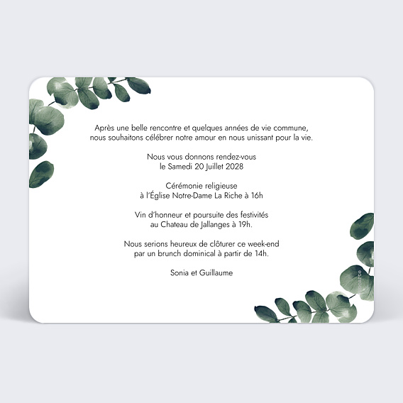 Faire-part Mariage Branche d’Eucalyptus photo