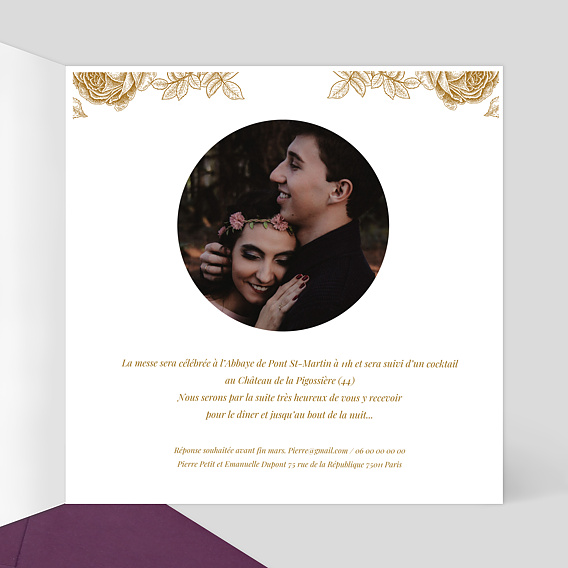 Faire part mariage Découpe Baroque Intérieur Droit