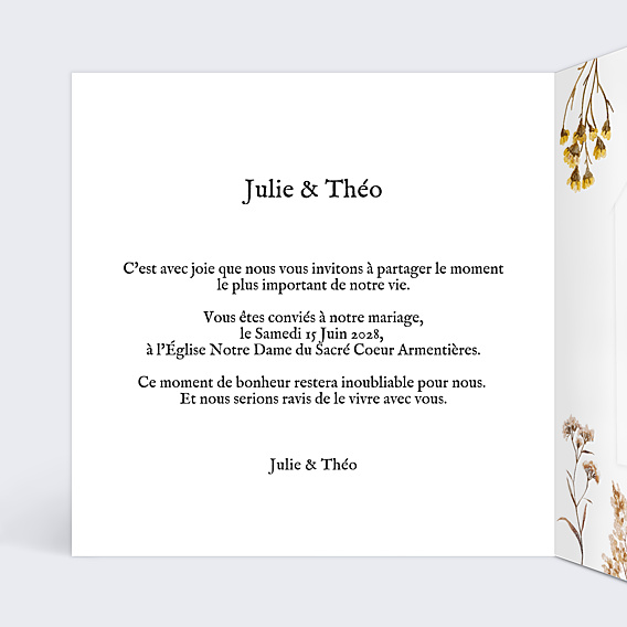 Faire-part Mariage Bouquet Sauvage avec Graines