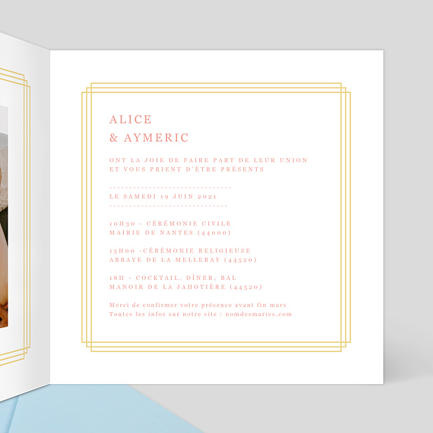 Faire-part Mariage Dorure Caractère Intérieur Droit