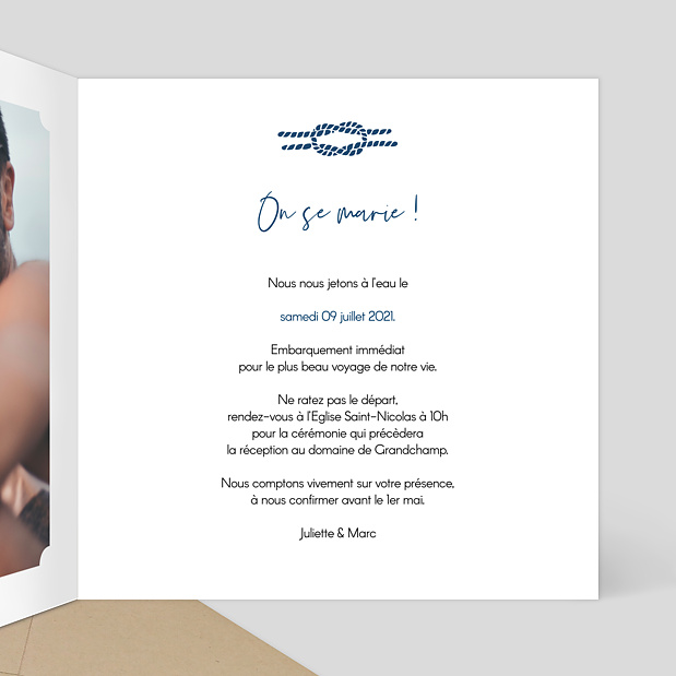 Faire-part de Mariage Marin Intérieur Droit