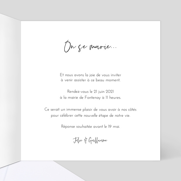 Faire-part de Mariage On se Marie Intérieur Droit