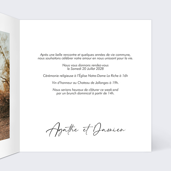 Faire part mariage Moments volés photo Intérieur Droit