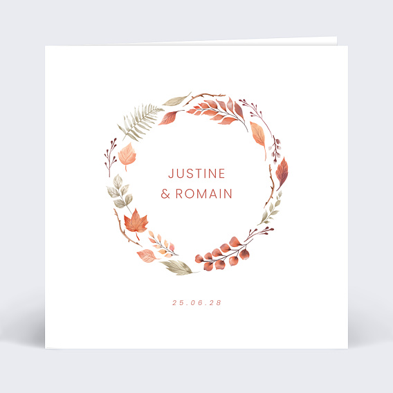 Faire part mariage Couronne Automnale Recto