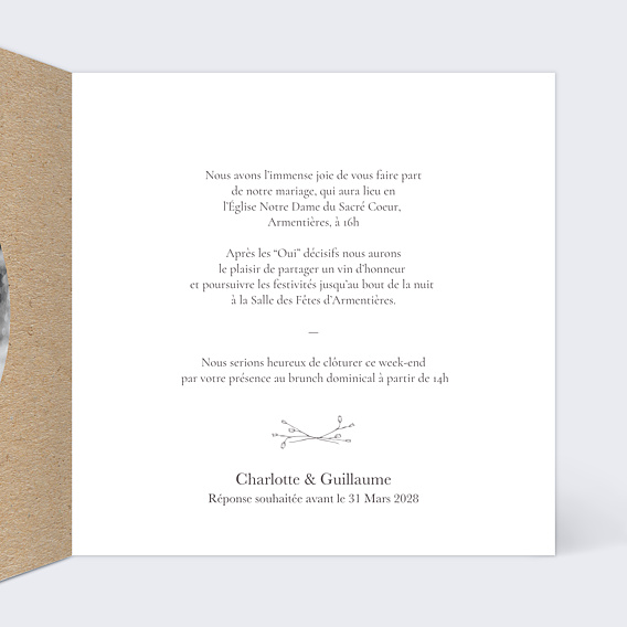 Faire-part Mariage Couronne Kraft