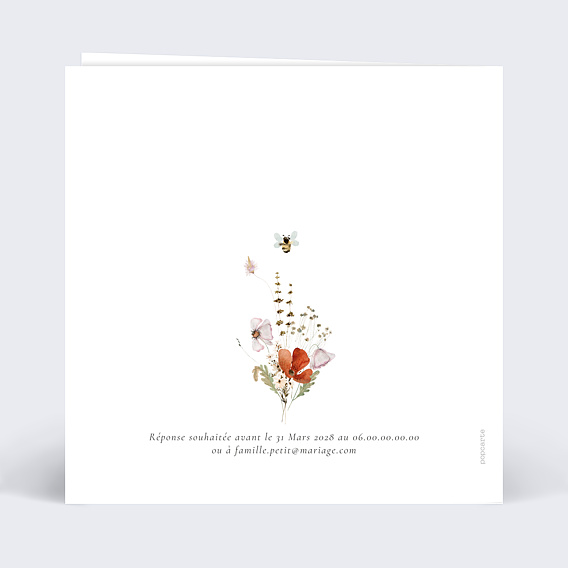 Faire part mariage Fleurs des champs avec graines Verso