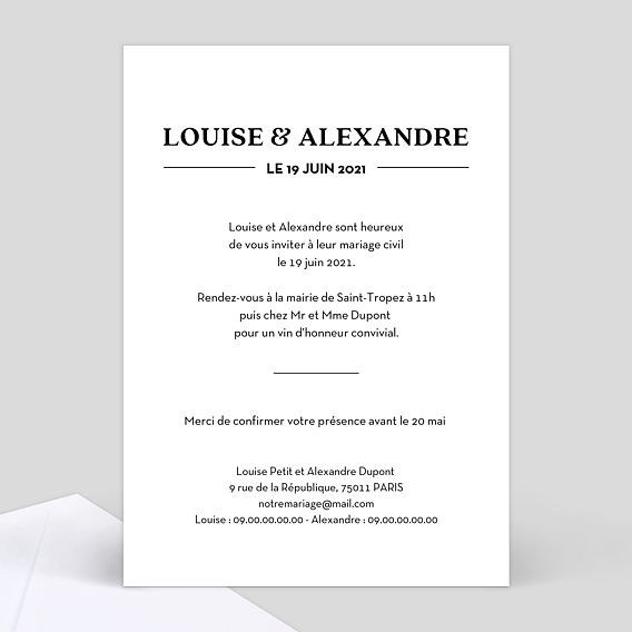 Faire part mariage Harmonie Ensemble Photo Verso