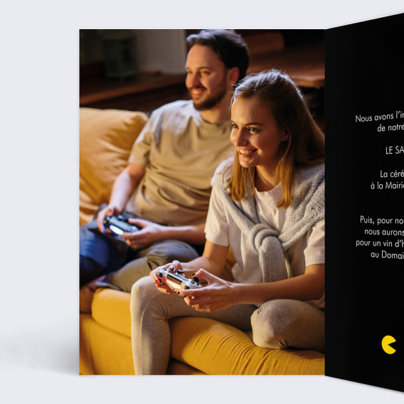 Faire part mariage Couple Pacman Intérieur Gauche