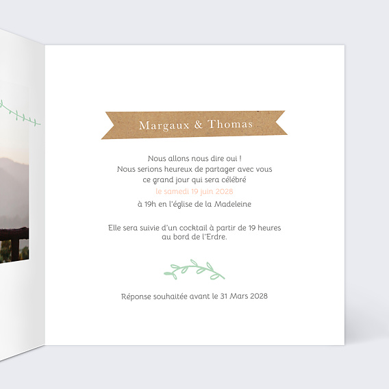 Faire part mariage Promenade Champêtre Intérieur Droit