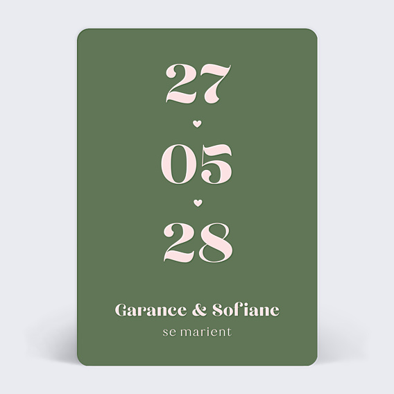 Faire part mariage Date verticale sans photo