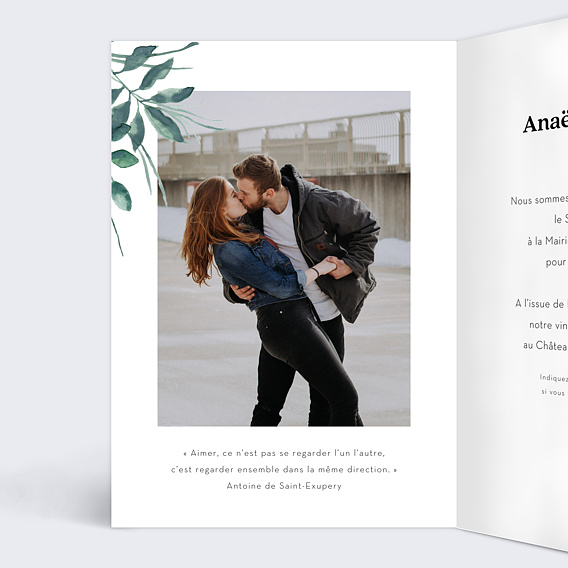 Faire part mariage Vegétation luxe Intérieur Gauche