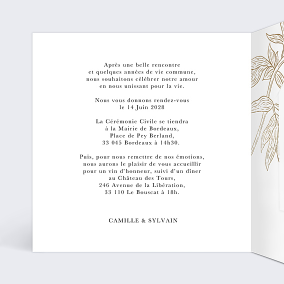 Faire-part Mariage Initiales Fleuries avec graines