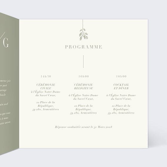 Faire-part Mariage Botanica Vert Sauge