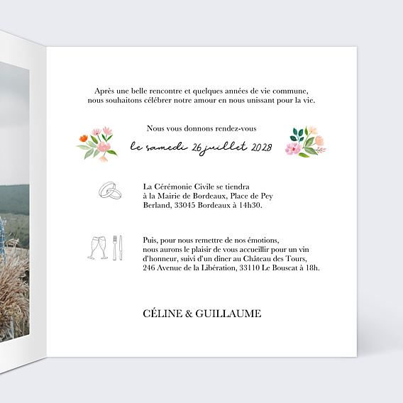 Faire-part Mariage Couronne Champêtre Aquarelle