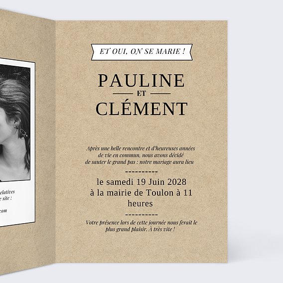 Faire part mariage Mots Croisés Vintage Intérieur Droit