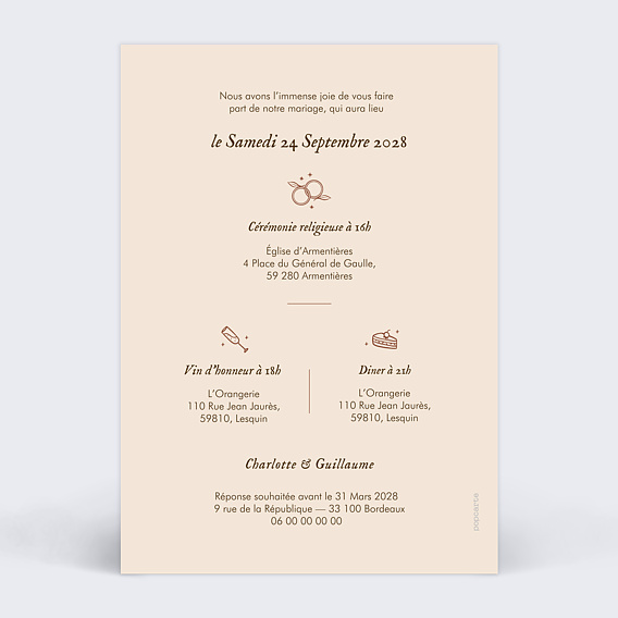 Faire part mariage Pèle Mêle Automnal Verso