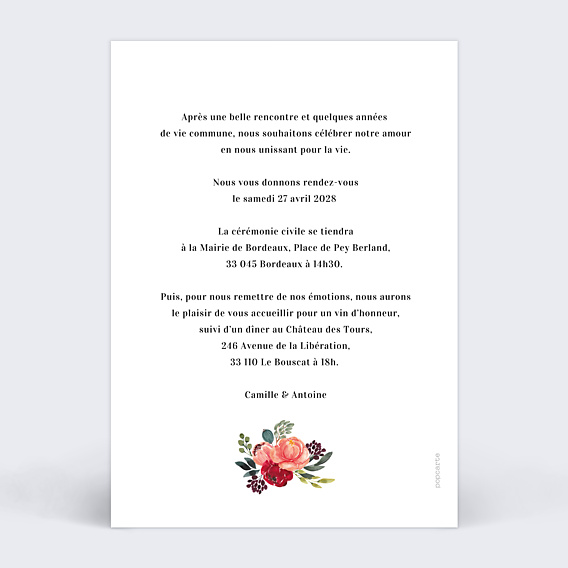 Faire-part Mariage Initiales et profusion de fleurs