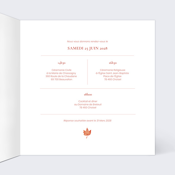 Faire-part Mariage Couronne Automnale