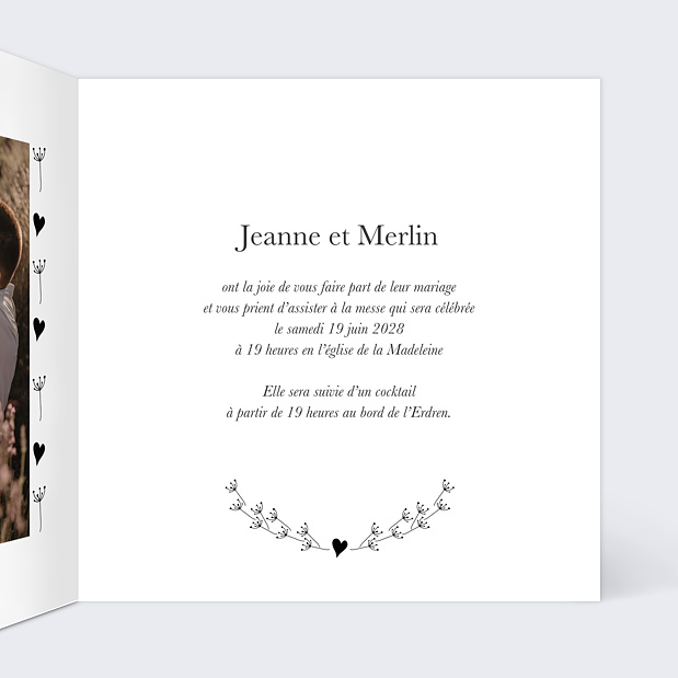 Faire-part Mariage Coeur Bucolique Intérieur Droit