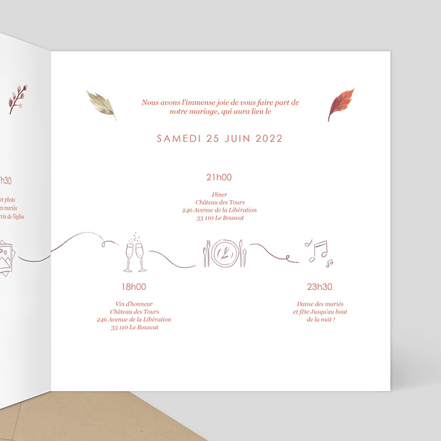 Faire-part Mariage Étiquette Automnale Intérieur Droit