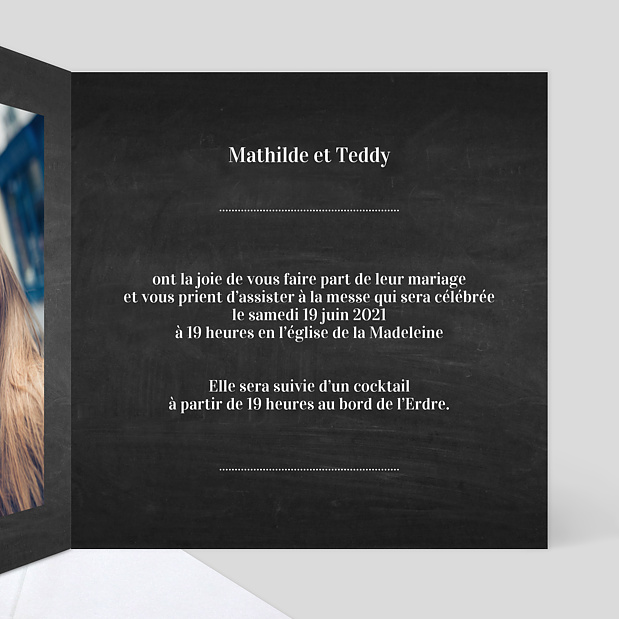 Faire-part Mariage Photomaton Ardoise Intérieur Droit