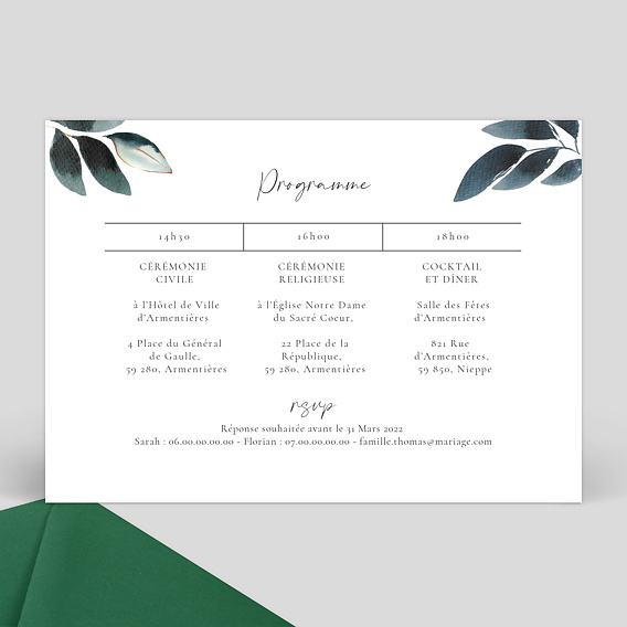 Faire part mariage Idylle Végétale Verso