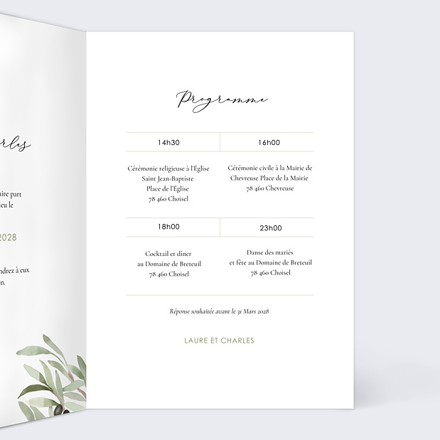 Faire-part Mariage Provençal Intérieur Droit