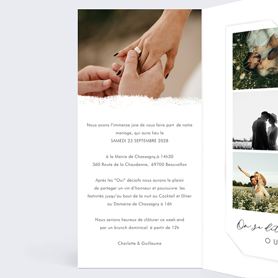 Faire part mariage Effet Photo Intérieur Gauche