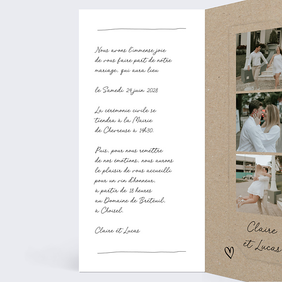 Faire part mariage Message Humoristique Intérieur Gauche