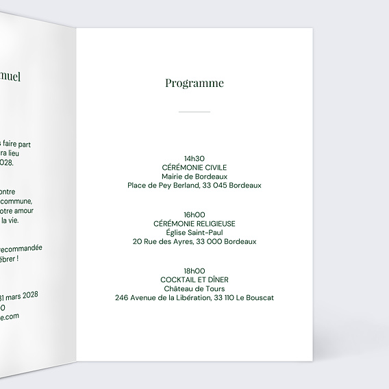 Faire part mariage Couple minimaliste aligné Intérieur Droit